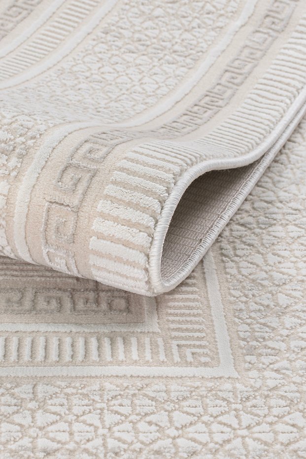 4 Square Meters - 6 Square Meters Bamboo Style Modern Woven Living Room Rug Hypoallergenic Cream White