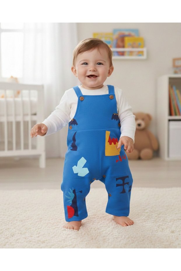Baby Boy Printed, Salopet / Gardener Jumpsuit and Underwear Set 6-9-12-18-24 Months