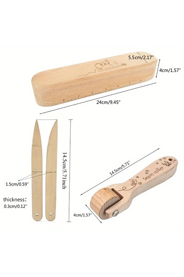 4pcs 3PC/4Pcs Wood Sewing Seam Roller Tailor Clapper Seam Flattening Tool Accessories for Sewing Tai