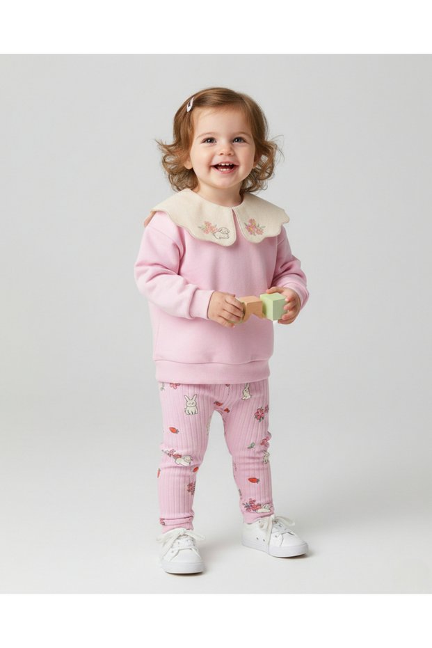 Baby Girl Bunny and Flower Printed Leggings 6-9-12-18-24 Months Stylish Baby Girl Set