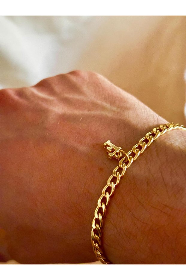 Gold F Letter Steel Gourmet Bracelet
