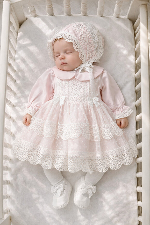 Angela 4-Piece Luxury Religious Ceremony Set 100% Cotton Newborn Baby Girl