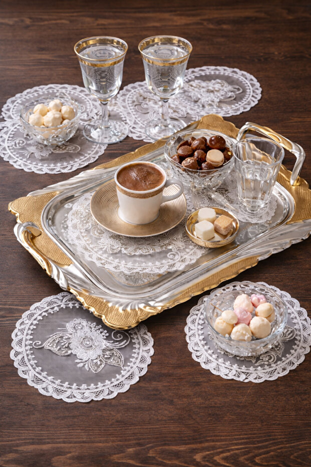 French Lace Decorative Guipure Lace Coffee Cocktail Presentation Napkin 6 Pcs