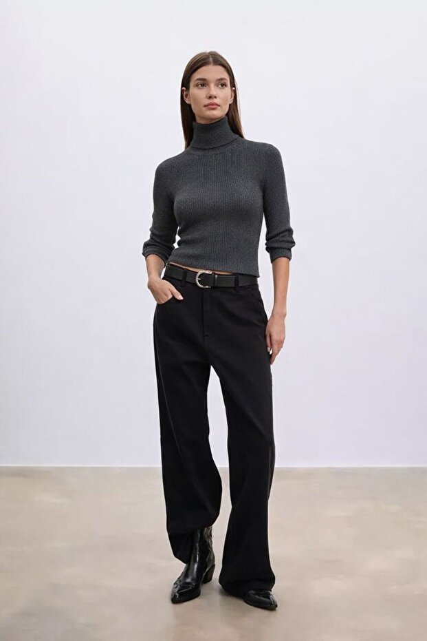 Turtleneck Ribbed Sweater - 2