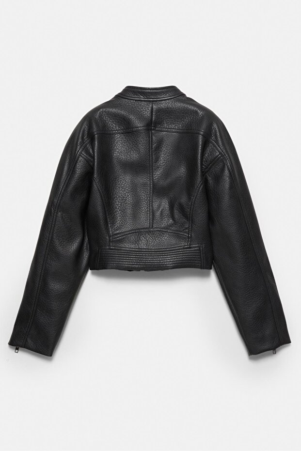Suni deri biker ceket - 8