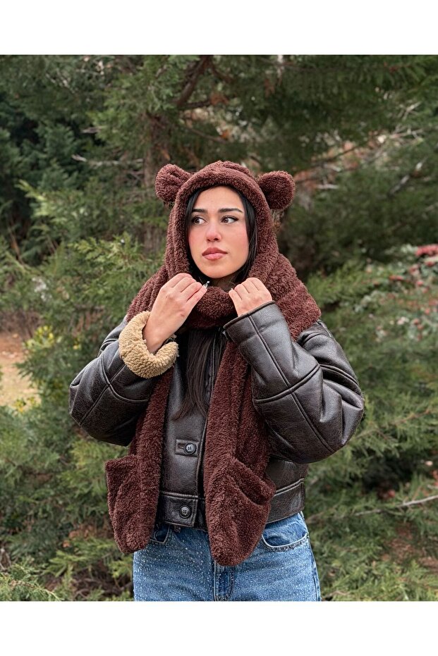 Welsoft Plush Beanie Scarf Gloves Ear Hat Set for Adults and Children