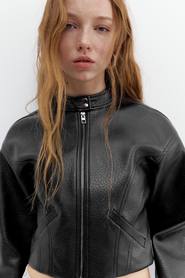 Suni deri biker ceket - 6