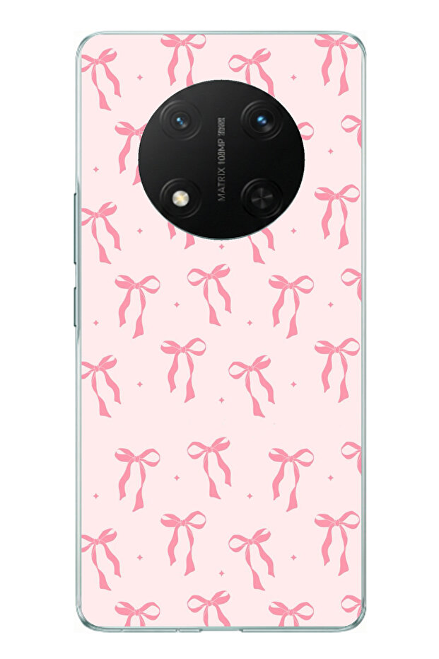 حافظة سيليكون مطبوع متوافقة مع Honor X9C بنمط فيونكة وردية ناعمة - 1