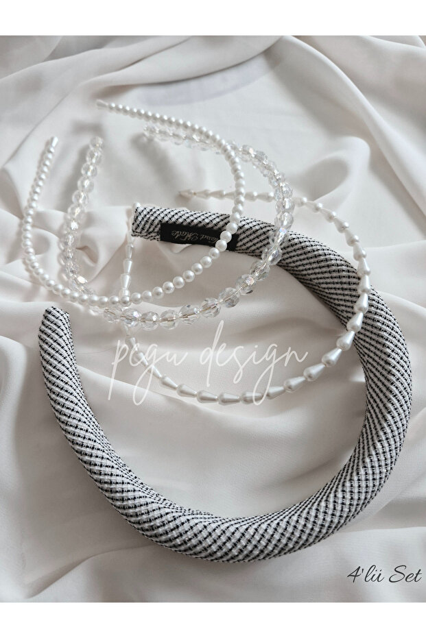 Set of 4 Filled Crowns and Rowed Pearl Crowns, Bride, Invitation, Celebration, Everyday,