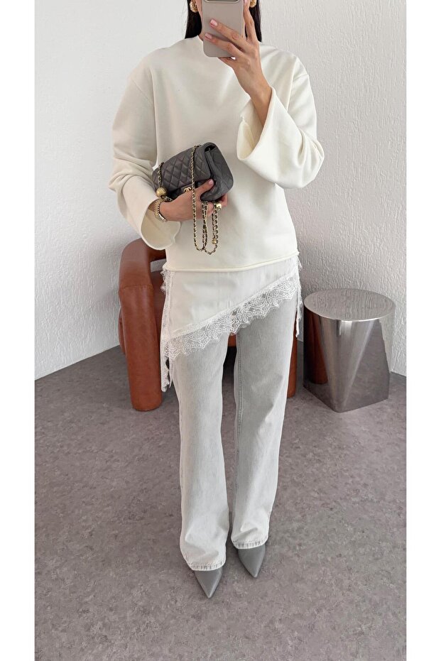 Dantelli Beyaz Sweat - 4