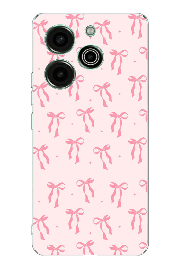 حافظة سيليكون مطبوع متوافقة مع تكنو بوفا 6 برو بنمط فيونكة وردية ناعمة - 1