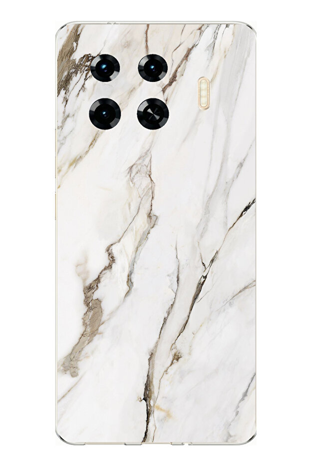 حافظة سيليكون متوافقة مع هاتف Tecno Spark 20 Pro+ Plus باللون الأبيض الرخامي مطبوع - 1