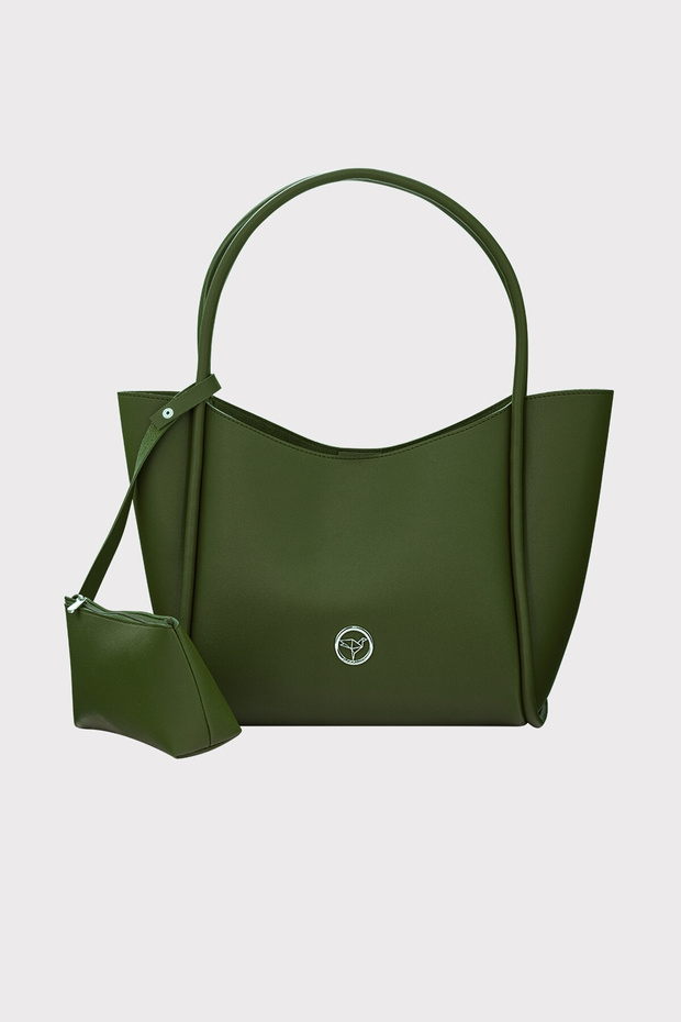 Athens Yavru Wallet Large Compartment Magnetic Closure Women's Khaki Green Shoulder and Arm Bag