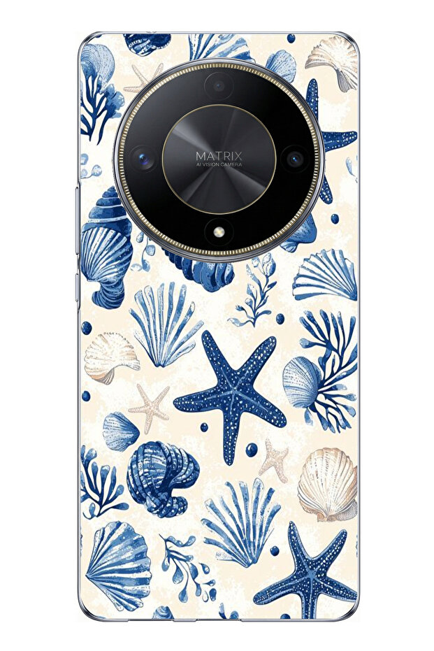 Honor X9B Compatible Blue Seashell and Star Pattern Printed Silicone Case - 1