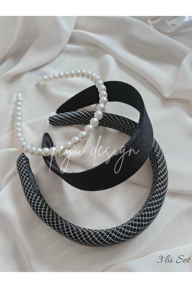 Set of 3 Wide Velvet, Padded Crown and Rowed Pearl Crown, Bride, Invitation, Celebration, Daily,