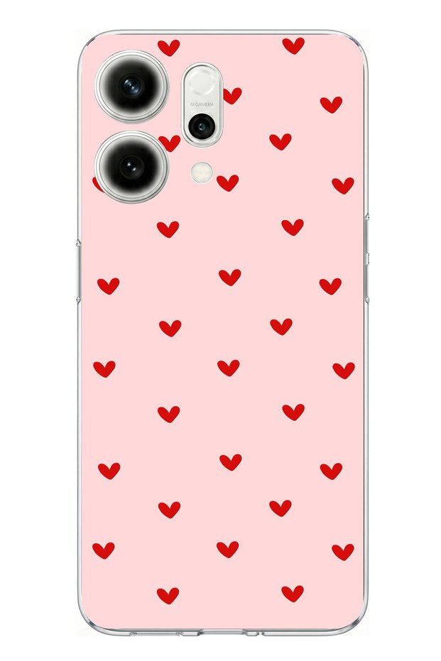 Oppo Reno 14 5g Compatible Red Tiny Hearts Printed Silicone Case