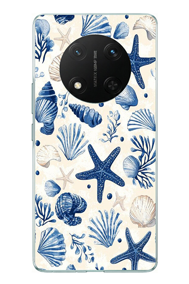 حافظة سيليكون مطبوع متوافقة مع Honor X9C بنمط صدفة البحر الزرقاء والنجمة - 1
