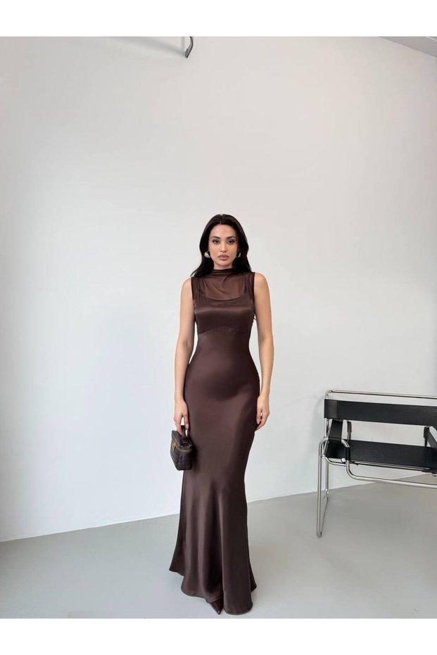 Women's tulle and satin paneled dress