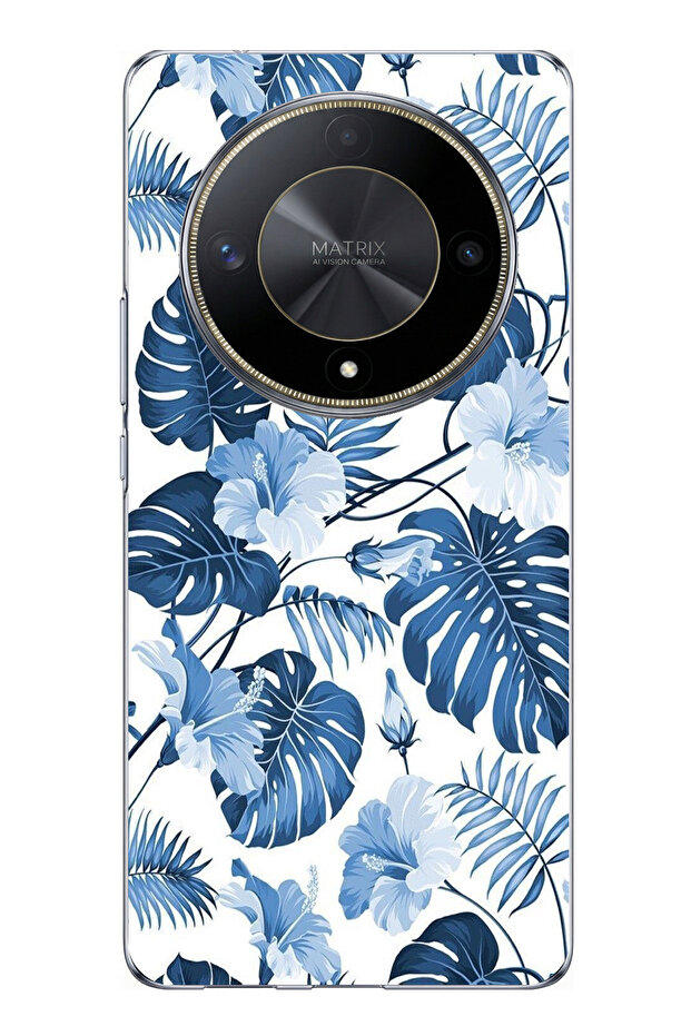 حافظة سيليكون مطبوع متوافقة مع Honor X9B بنمط أوراق الشجر الزرقاء والزهور - 1