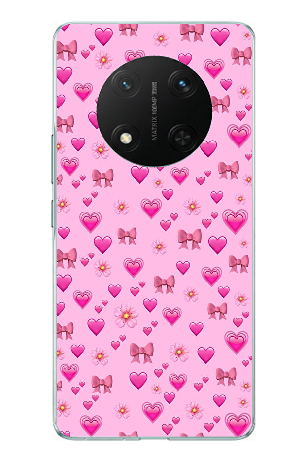 Honor X9C Compatible Pink Tiny Hearts Printed Silicone Case - 1