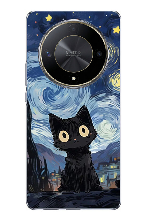 حافظة سيليكون متوافقة مع Honor X9B بتصميم قطة منتصف الليل مطبوع - 1