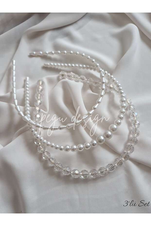 Set of 3 Rowed Pearl Crown, Bride, Invitation, Celebration, Everyday,