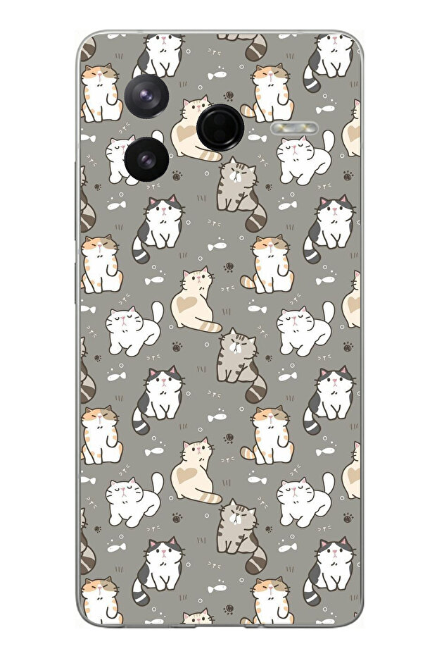 Poco F7 Pro Compatible Tiny Cute Cats Printed Silicone Case - 1