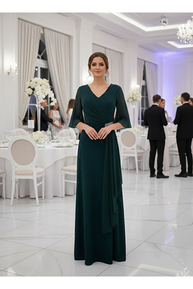 Taş detay drapeli elbise - 3