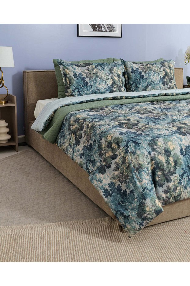 Olive 6 Piece Printed Comforter Set (Double Size)
