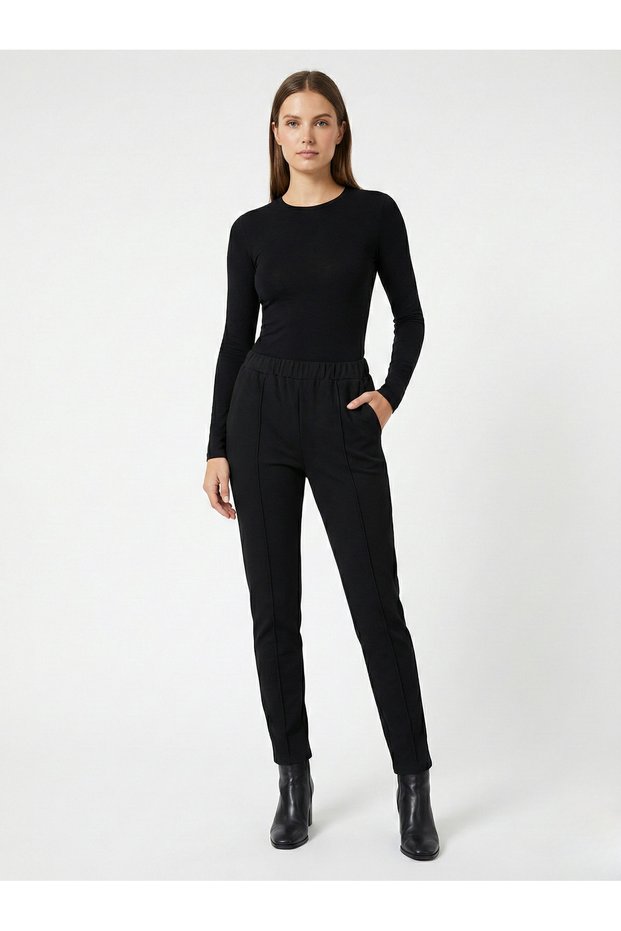 Flat-Leg Pants with Elastic Waist