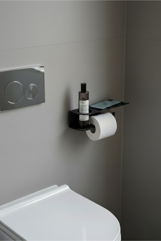 Metal Shelf Toilet Roll Holder with Phone Stand Matte Black Wall Mounted Wc Paper Holder Bathroom Accessory