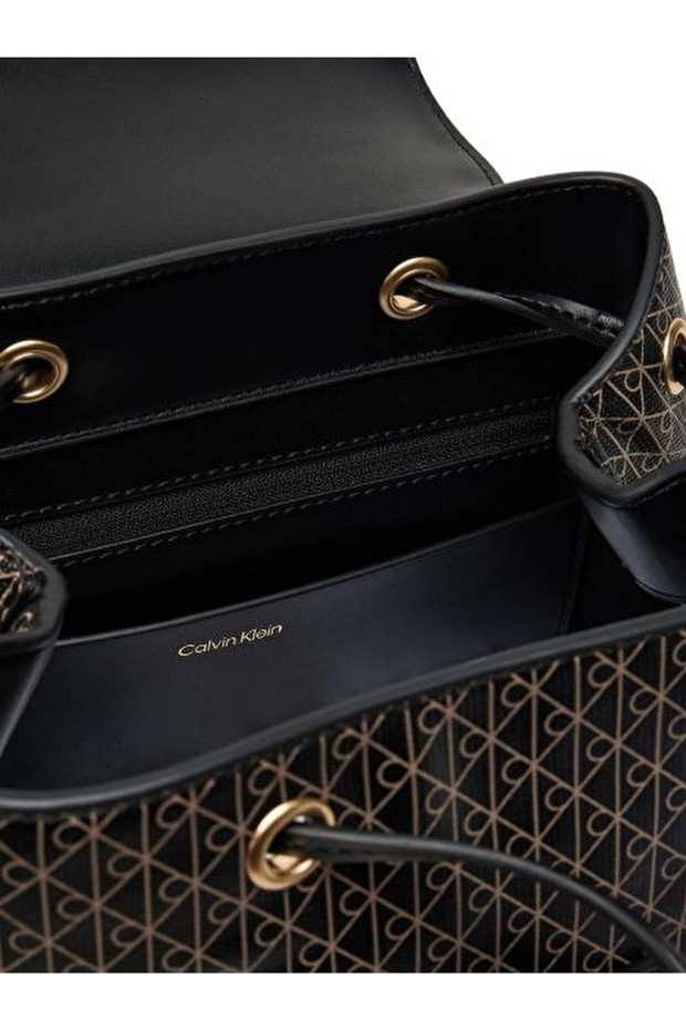 Emblem Aop Flap Siyah Kadın Backpack - 4