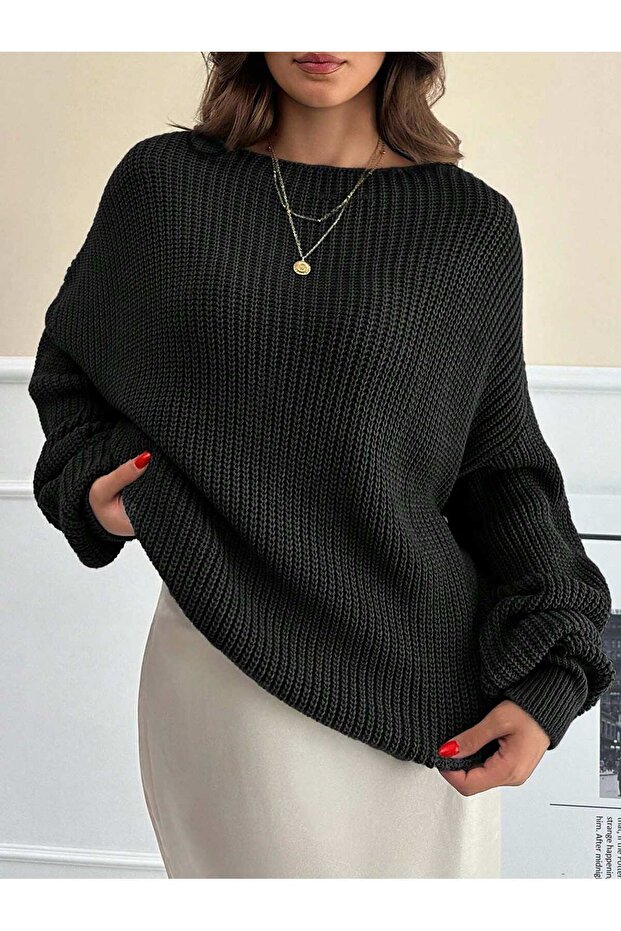 Sırt Dekolteli Triko Kazak - 2