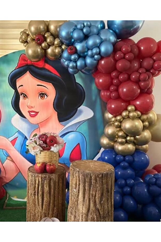 Red Navy Blue Gold Chrome Balloon Chain Set Suitable for Snow White Concept 100 Pieces
