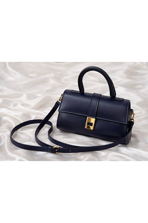Women's Gold Lock Detailed Mini Hand and Shoulder Bag - Long Strap