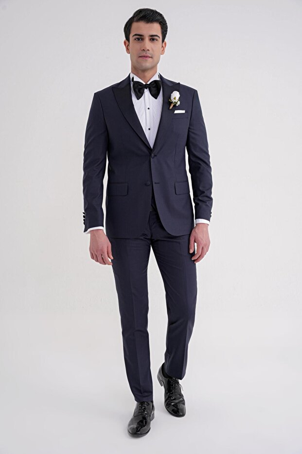 Slim Fit Removable Satin Collar Vest Navy Blue Groom Suit Tuxedo Suit Black 077