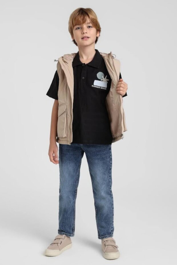 Jacklions Boys 4-14 Years Old Parachute Fabric Pocket Detailed Inflatable Vest Beige