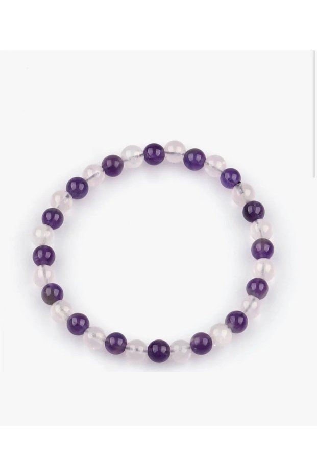 Amethyst - Pink Quartz Natural Stone Bracelet 6 mm Round Cut
