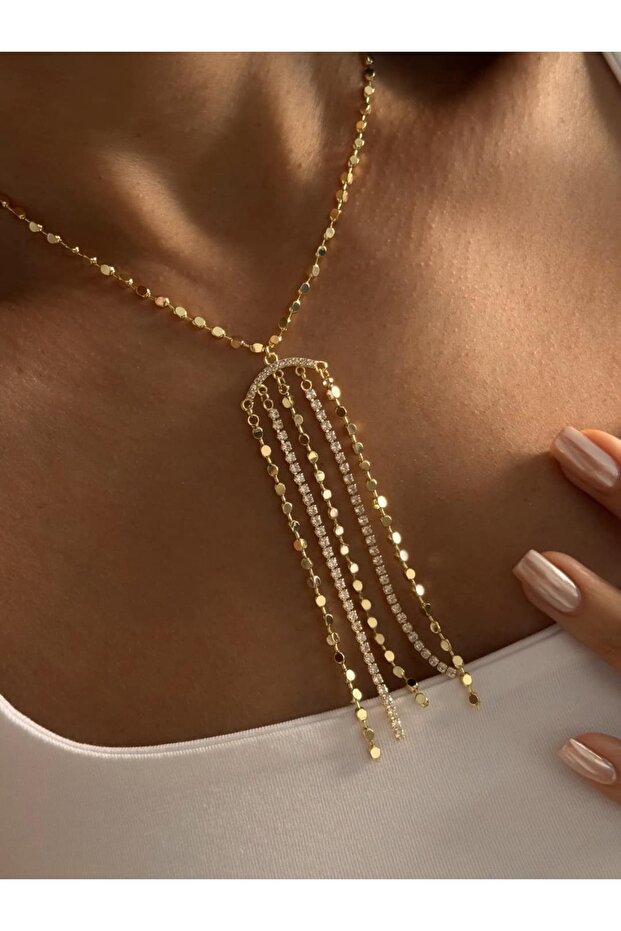 Kol206 Gold Bead Detail Multi-Chain Pendant Necklace