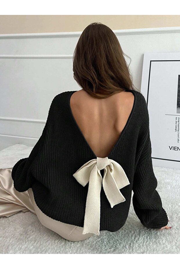 Sırt Dekolteli Triko Kazak - 3