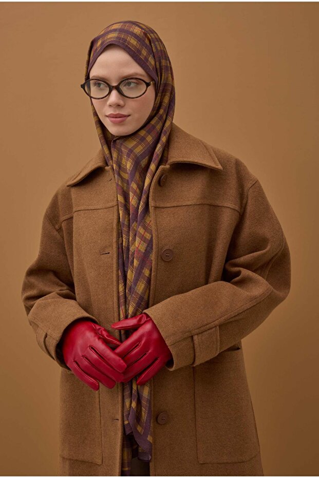 %100 Deri Kısa Eldiven Kırmızı - 5