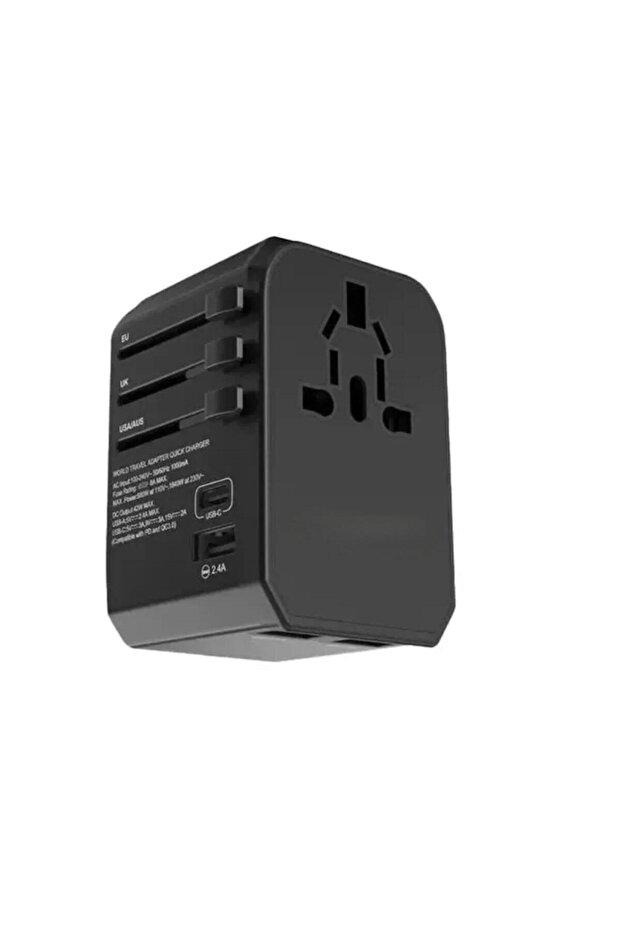 Universal Multi-Port Travel Charger 45W PD with Dual USB & Worldwide Plug