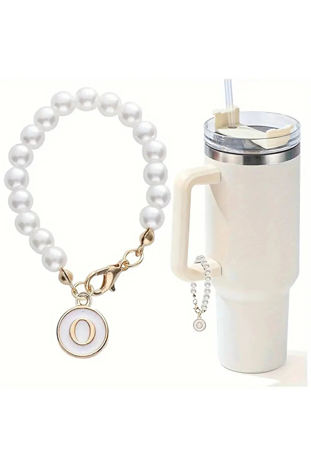 Letter O Pearl Bead Charm Purse Keychain Wallet Accessory