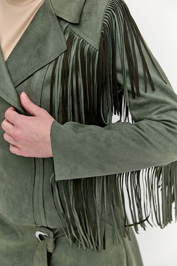 Süet Görünümlü Püsküllü Ceket - 6