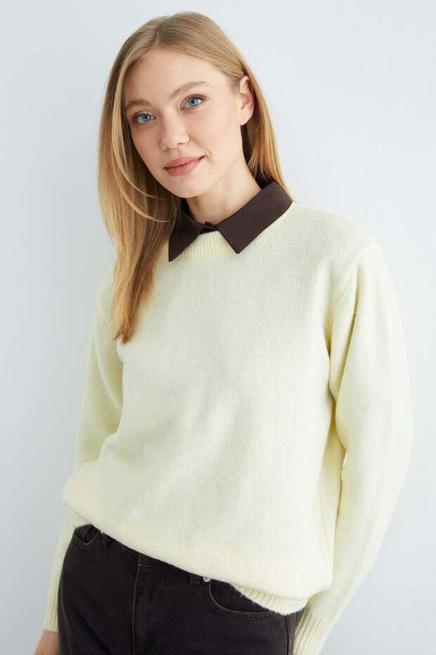 Basic Bisiklet Yaka Salaş Triko Kazak - 5