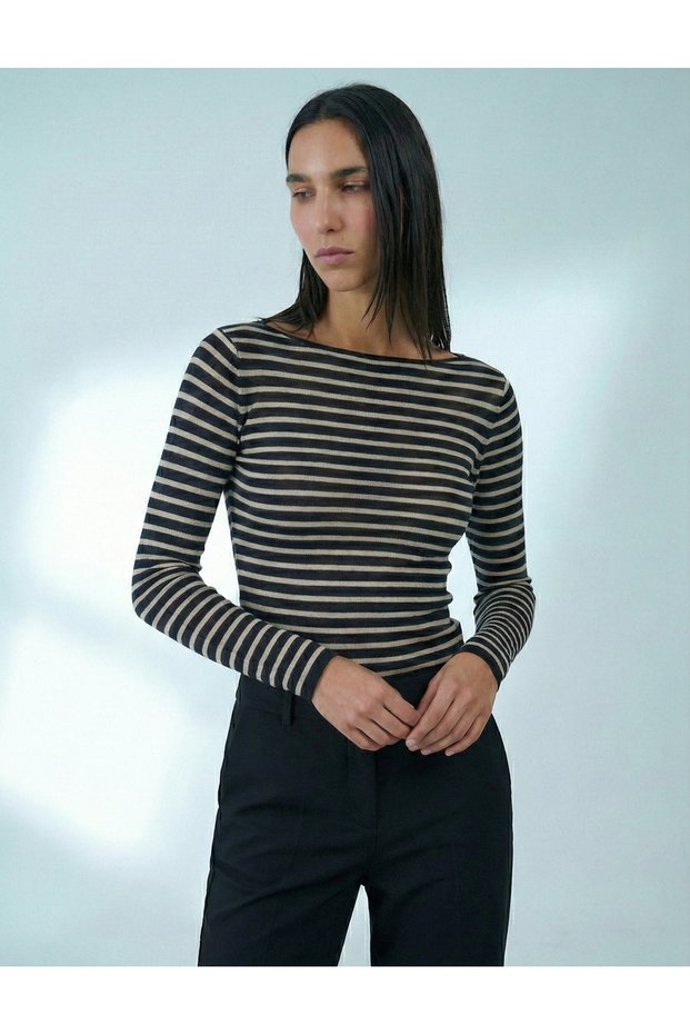 Women's Sheer Boat Neck Modal Cashmere Ultra Lightweight Blouse