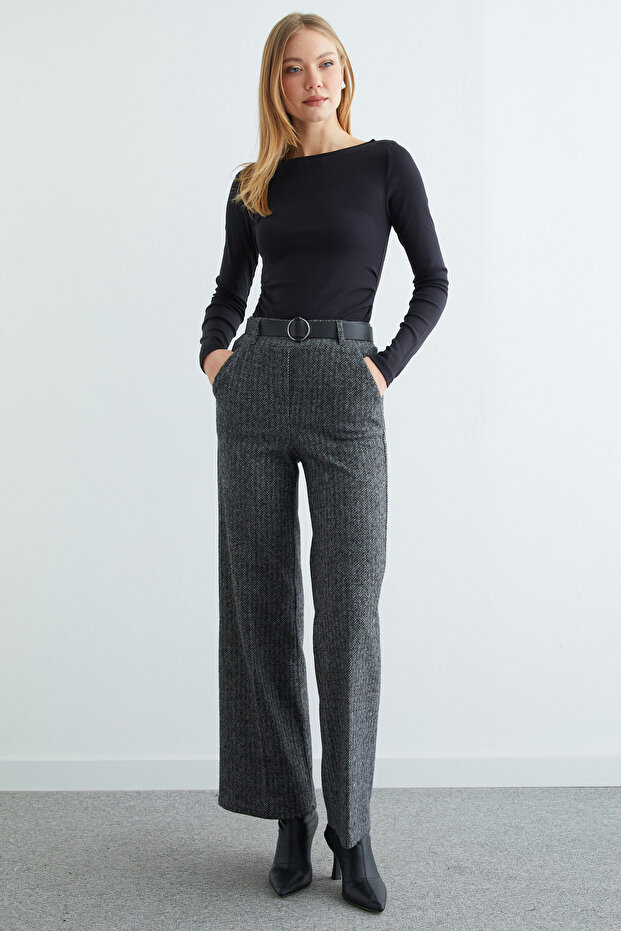 Arched Herringbone Palazzo Pants - 6