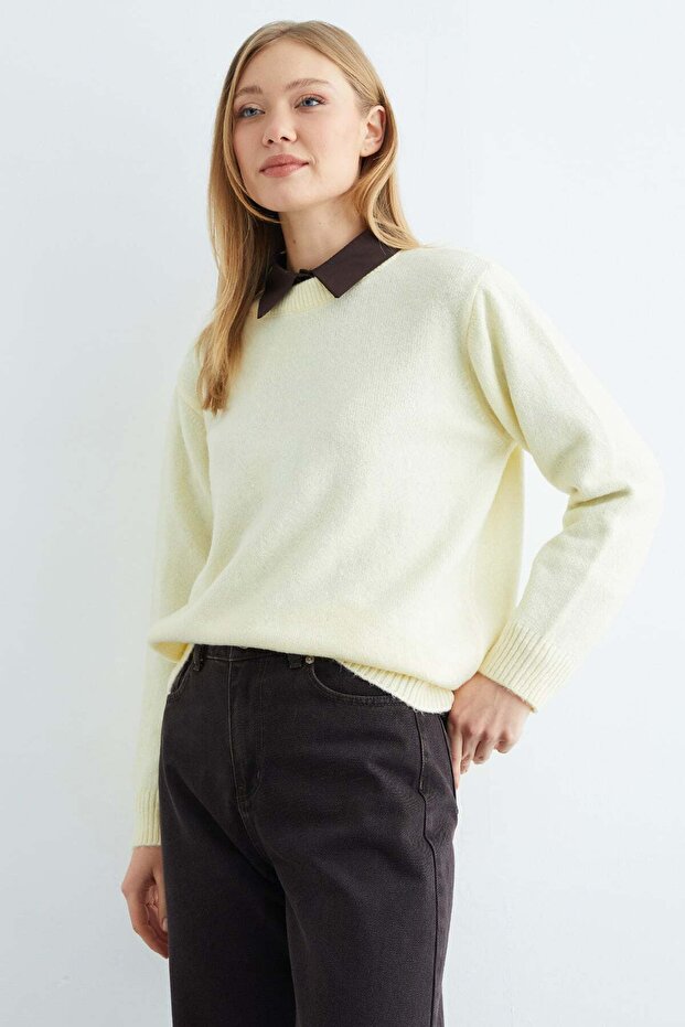 Basic Bisiklet Yaka Salaş Triko Kazak - 3