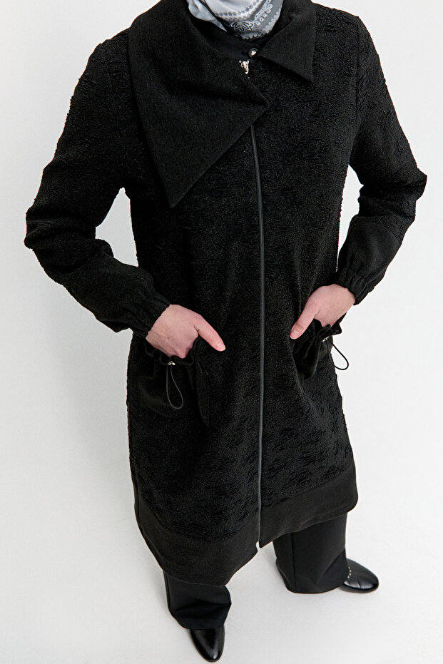 Dokulu Fermuarlı Örme Kap - 4