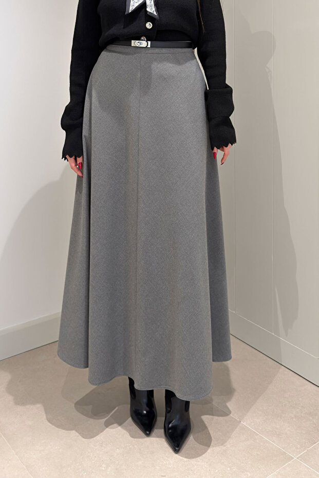 تنورة ميدي واسعة - رمادي - 3
